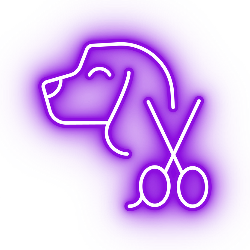 Neon purple dog grooming icon