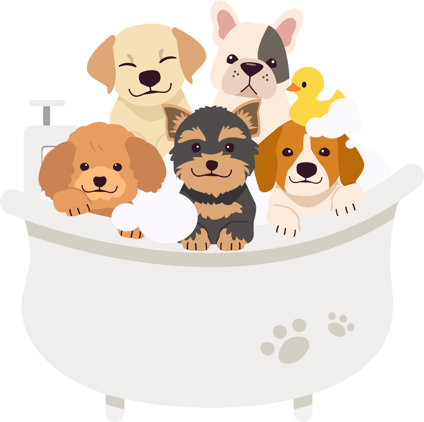 a group of cute dog in the tube with flat vector style